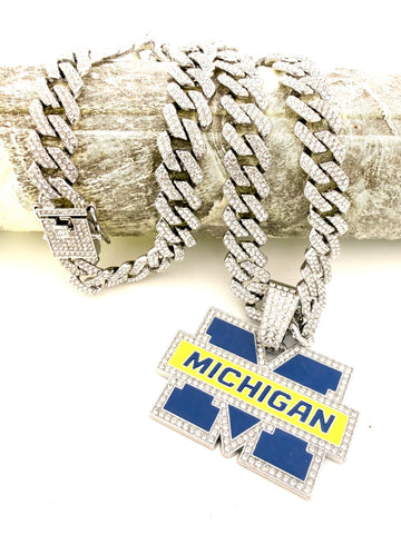 NCAA / Michigan Wolverines hip hop Necklace Silver color