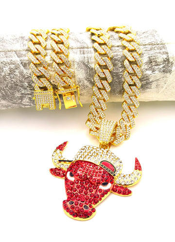 NBA / Hip Hop Necklace Chicago Bulls / Gold Color