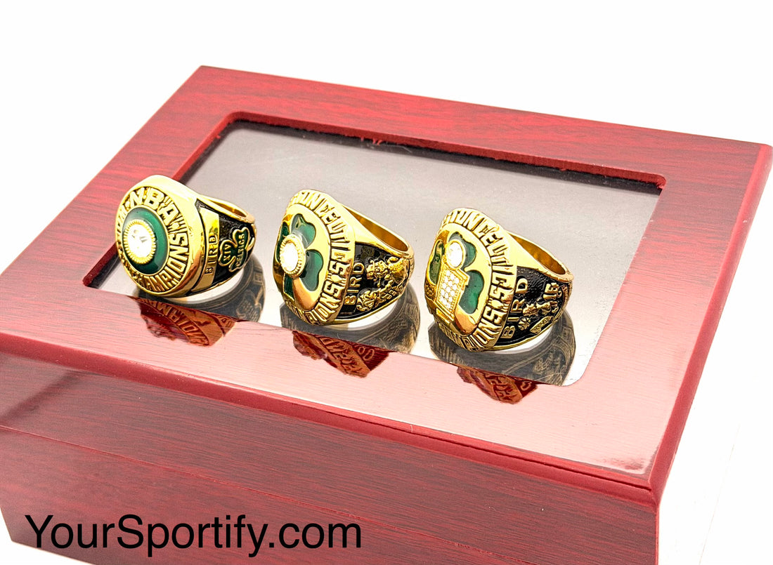 NBA / Boston Celtics 1981 1984 1986 Championship Rings Set With wooden box