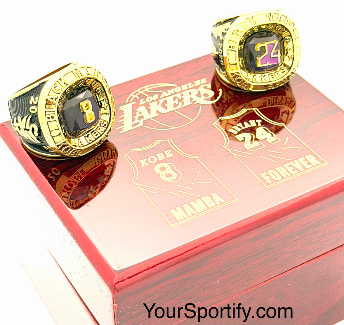 NBA / Los Angeles Lakers 1996-2016 Kobe Bryant retired #8 and #24 Championship Rings set with wooden Box