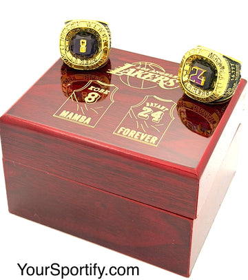 NBA / Los Angeles Lakers 1996-2016 Kobe Bryant retired #8 and #24 Championship Rings set with wooden Box
