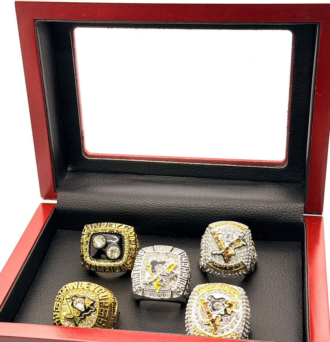NHL / 1991 1992 2009 2016 2017 Pittsburgh Penguins Stanley Cup Championship Rings Set With Wooden Box