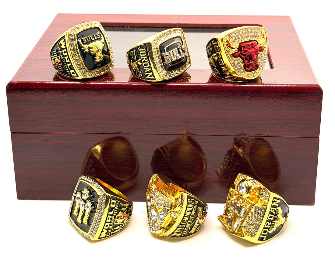 NBA / 1991 1992 1993 1996 1997 1998 Chicago Bulls championship rings Set with wooden box  / Jordan