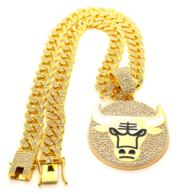 Hip Hop Necklace Chicago Bulls / Gold Color