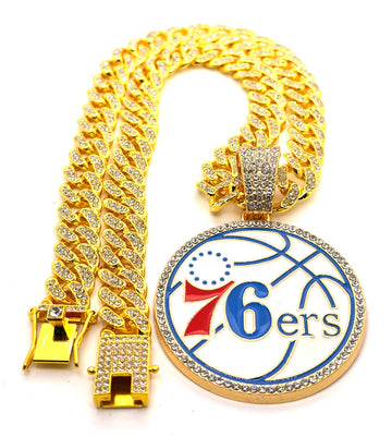 Hip Hop Necklace Philadelphia 76ers / Gold Color