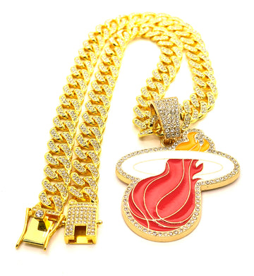 Hip Hop Necklace Miami Heat / Gold Color