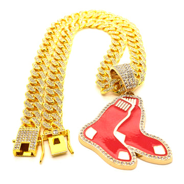 Hip Hop Necklace / Boston Red Sox Gold Color