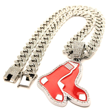 Hip Hop Necklace / Boston Red Sox Silver Color