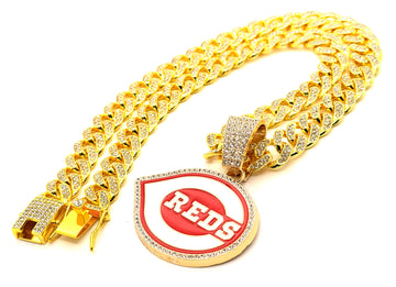 Hip Hop Necklace / Cincinnati Reds Gold Color