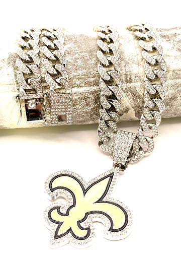 Hip Hop Necklace / New Orleans Saints Silver Color