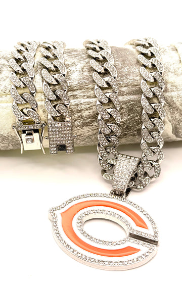 Hip Hop Necklace / Chicago Bears Silver Color