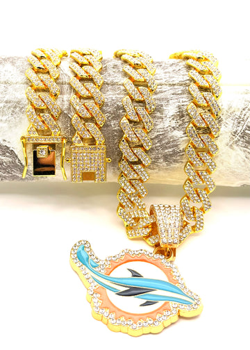 Hip Hop Necklace / Miami  Dolphins  Gold Color