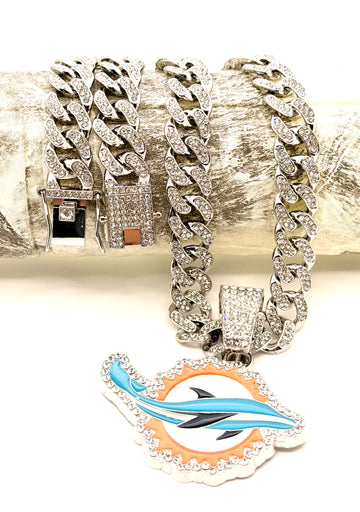 Hip Hop Necklace / Miami  Dolphins  Silver Color