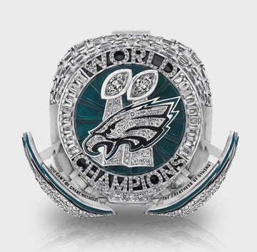 NFL / Philadelphia Eagles Championship Ring, Football Super Bowl Style Ring, Green & White Sports Ring, 935 Argentium Silver Statement Ring