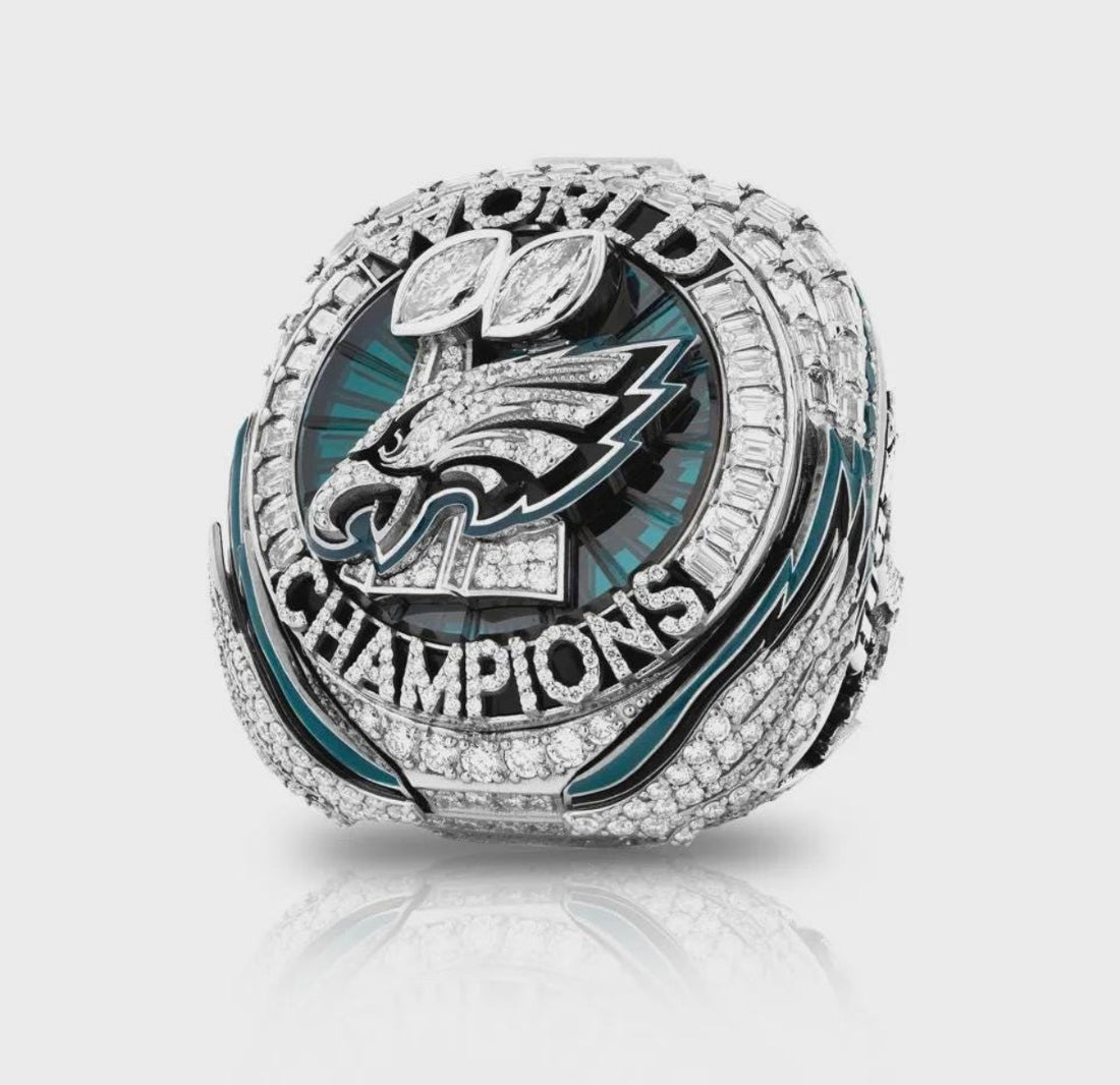 NFL / Philadelphia Eagles Championship Ring, Football Super Bowl Style Ring, Green & White Sports Ring, 935 Argentium Silver Statement Ring